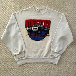Jerzees Cream Crewneck Sweater with Racing Graphic